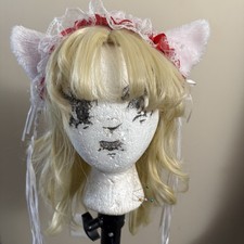 Red and white cat ear lace cosplay/costume headband accessory