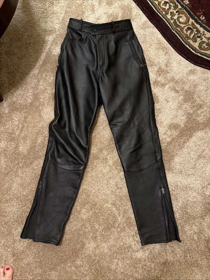 PANTALONES DE MOTO DE CUERO NEGRO VINTAGE EASY RIDERS PARA MUJER TALLA 6 Foto 2 de 4