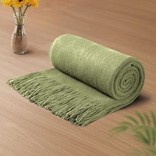 Vonty Olive Green Knitted Throw Blanket with Tassels Fringe, 50x60 Acrylic ...