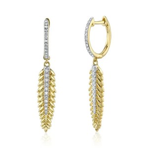 Authentic 1.20 Ct Round Certified Moissanite Feather Dangle Earring 14k Yellow Gold Plated