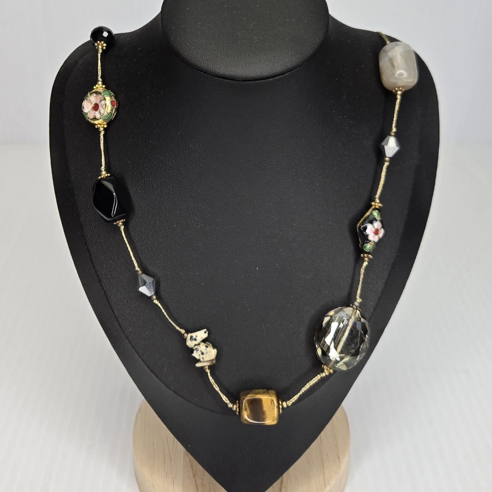 VETEMENTS Premier Designs Collana Perline Pietra Cloisonne Vetro Multicolore Tono Oro 30"