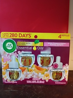 Air Wick Scented Oil Air Freshener Refills, White Flowers & Melon, 4 Refills