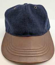 Lands' End Unisex Navy Wool Blend Leather Brim Baseball Cap One Size Made in USA