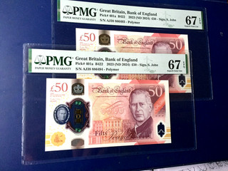 England 2 X £50 Banknotes Superb Gem UNC & Cons; Pair