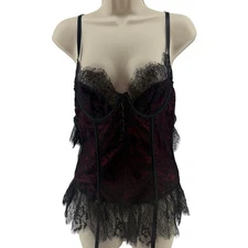 Seven Til Midnight Satin & Eyelash Lace Bustier Set Adult Women XL  Lingerie
