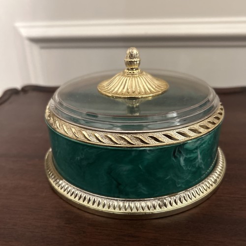 VINTAGE AVON Regence Beauty Dust Container GREEN & GOLD