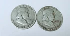 FRANKLIN SILVER HALF DOLLARS LOT OF 2, 90% SILVER CIRCULATED COINS  #10091