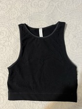 Black Lululemon crop tank top, with swirled fabric texture. Size 10. Athletic