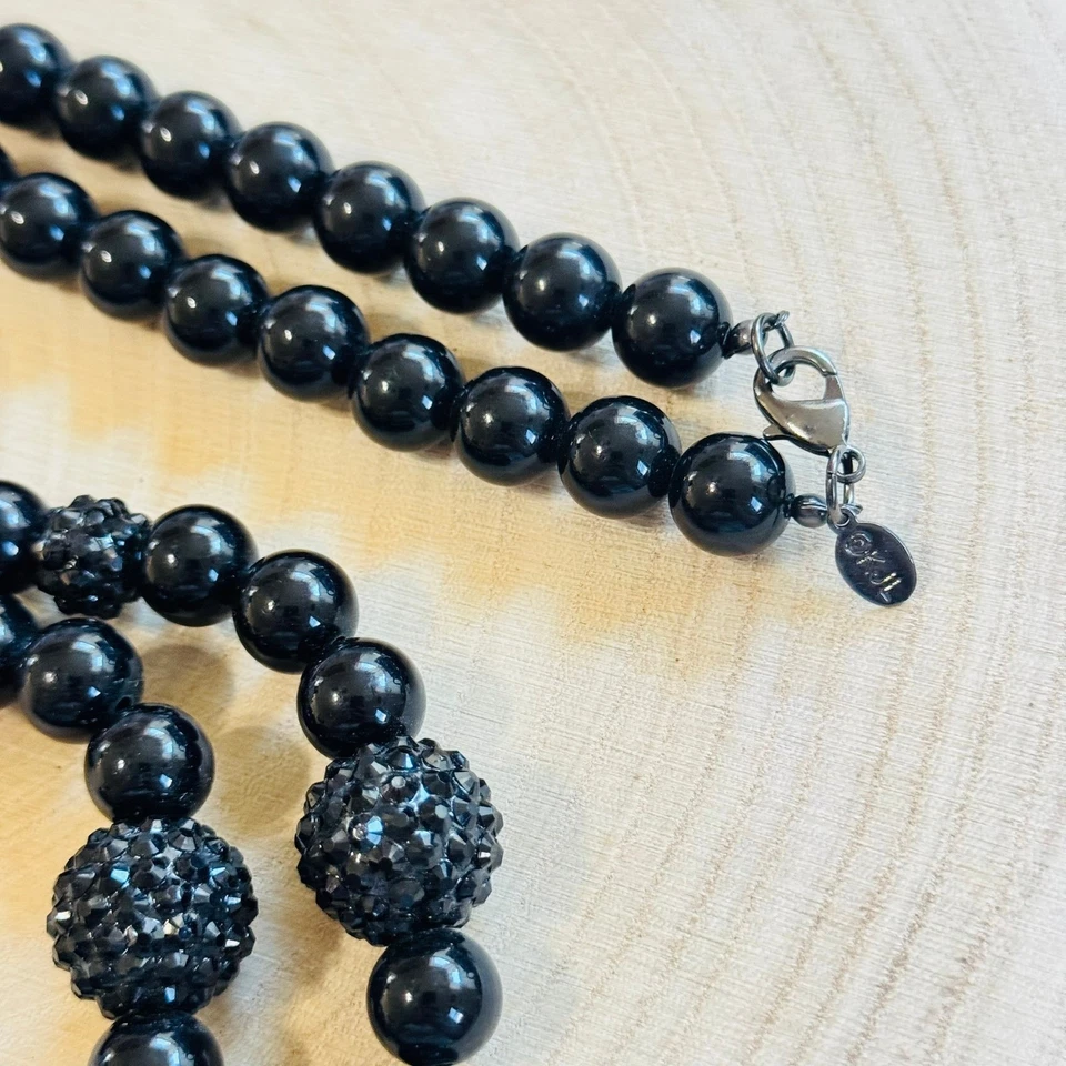 Collar KJL Kenneth Jay Lane De Colección Firmado Grueso Negro Cuentas Lucite Raro Largo 40" Foto 4 de 4