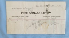 1914 Ouray Colorado Free Coinage Livery Stable Billhead-San Juan Mts Mining Town