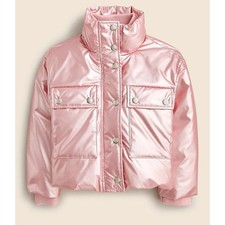 Crewcuts Metallic Puffer Cropped Button Zipper Mock Neck Coat Girls Sz L 10-11
