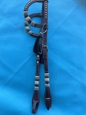 Sharp Leather 2 Ear Headstall  Rawhide- Silver Dots- Tassels