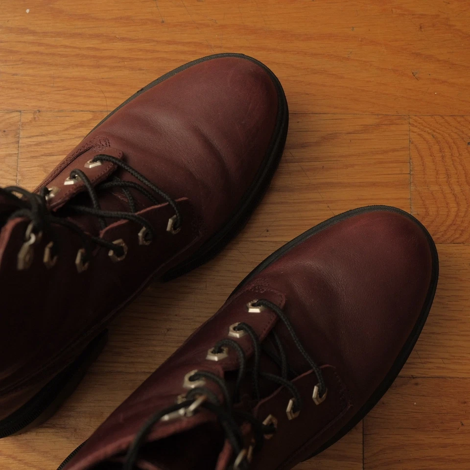 Timberland Women Burgundy Leather Lace Up Chunky Boots Size 8 Lug Sole Winter - Image 2 of 4