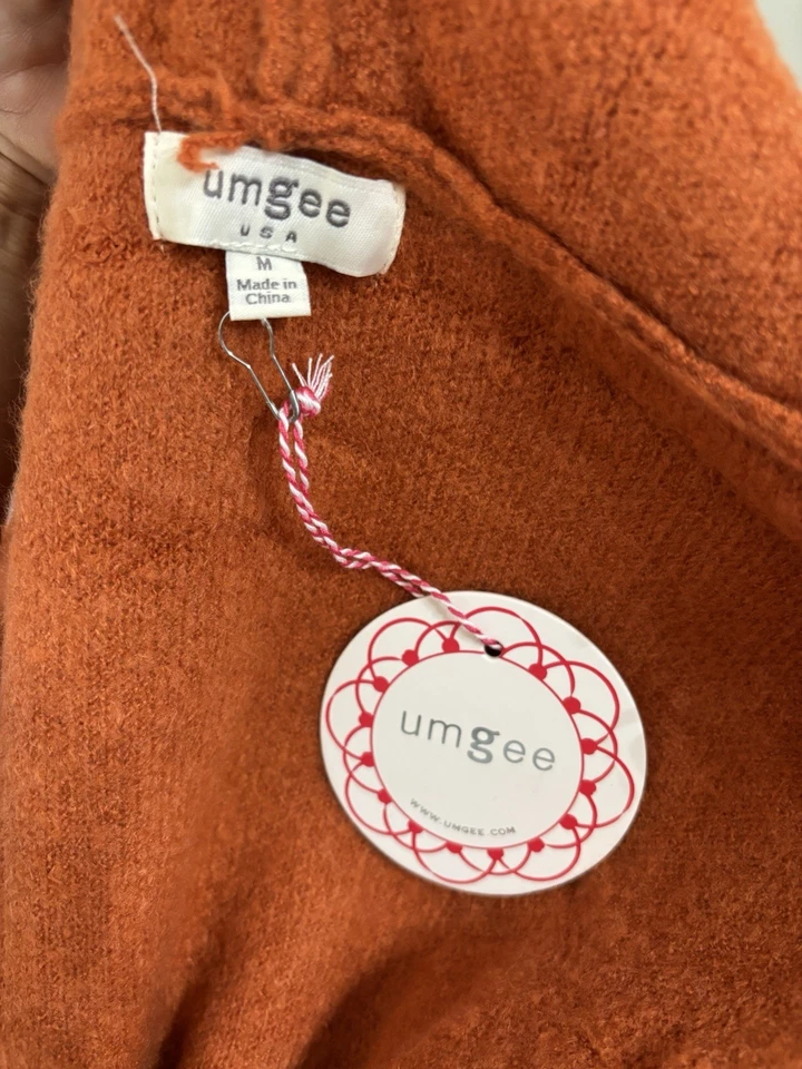 Umgee 女式橙色和棕色开衫丙烯酸带帽全新带标签中号 — 第 3/4 张图片