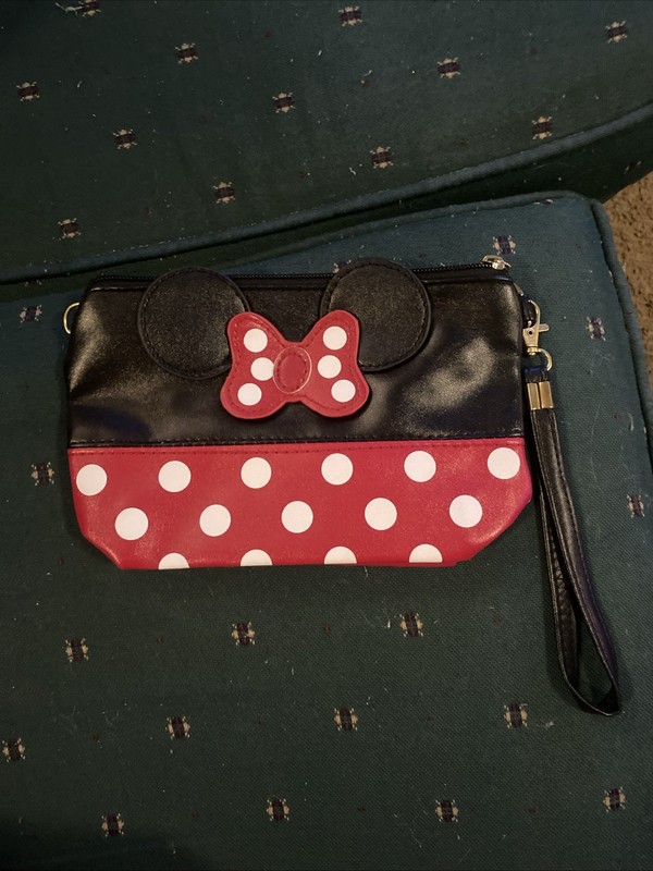 Disney Minnie Mouse Makeup/Cosmetic Black Red & White Polka Dot Bow Pouch Case