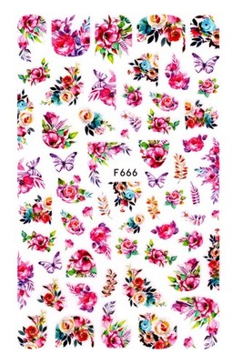 Nail Art 3D Decal Stickers beautiful butterflies pink blue purple roses F666