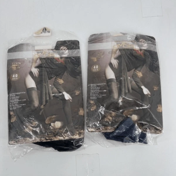 Meia-calça den 40 tamanho grande nova com etiquetas OMSA preta e azul com nervuras - Imagem 2 de 4