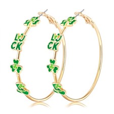 Holiday St Patrick's Day Hoop Earrings Shamrock Charm Earrings Festive Clover...