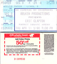 ERIC CLAPTON CONCERT TICKET STUB, 4/19/1990, MARKET SQUARE ARENA