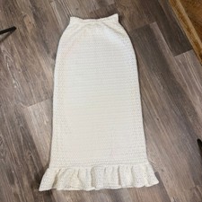 VTG Victorian Prairie Cream White Crochet Maxi Skirt Ruffle Mermaid Hem Coastal