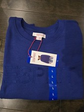 Size L New Esprit Women's Logo relaxed Fleece Crewneck Blue Viral 80's Vintage