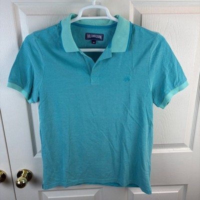 Men's Vilebrequin Short Sleeve Polo Shirt Aqua Blue Medium M turtle