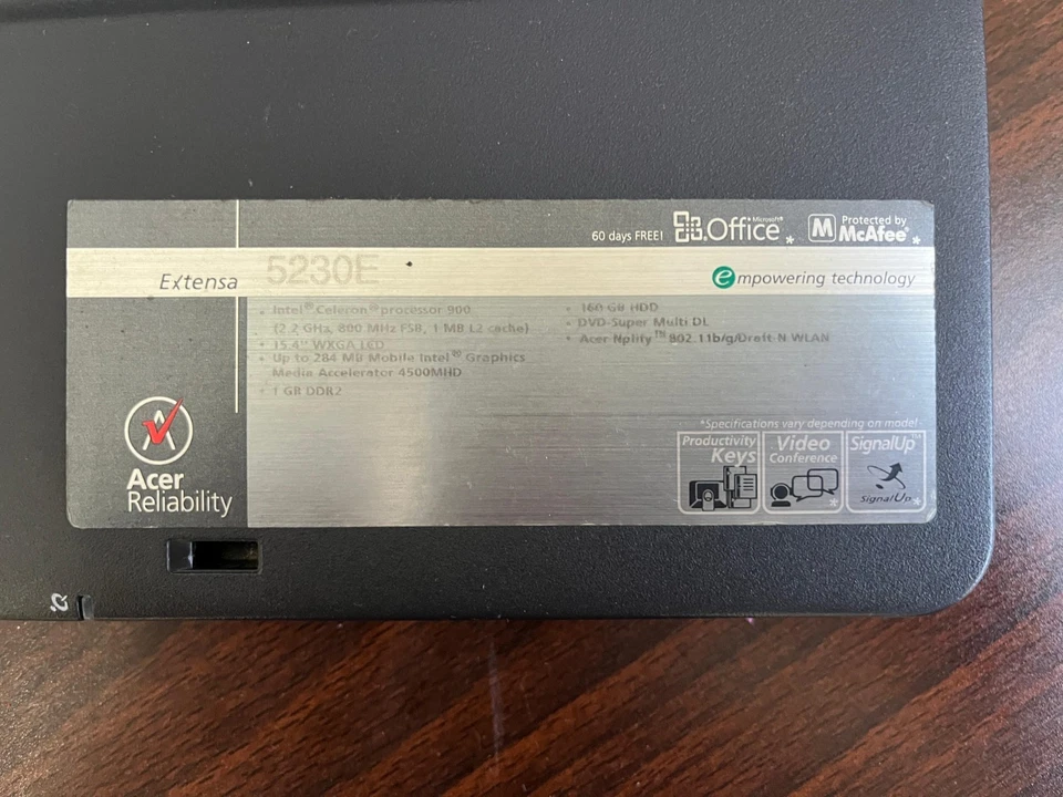 Acer Extensa 5230e Schermo 15.4 - 2.2 GHz - 1 GR DDR2 - 160 G8 HDD FUNZIONANTE - Immagine 4 di 4