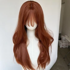 Copper Red Heat Resistant Hair Long Straight Cosplay Party Wig With Fringe