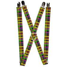  Suspenders - 1.0  - Plaid Black/Multi Neon ACC NEW
