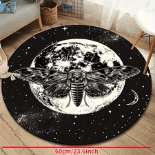 100cm*100cmLarge Round Mat - Black and White Night Sky Design with Moon & Stars,
