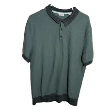Scotch & Soda Polo Men's Large Green Knit Collared Short Sleeve Woven Shirt