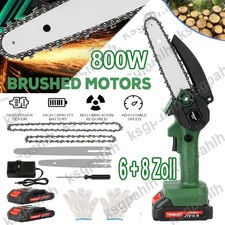 6+8'' Mini Cordless Chainsaw Electric One-Hand Saw Wood Cutter with 2 Batteries