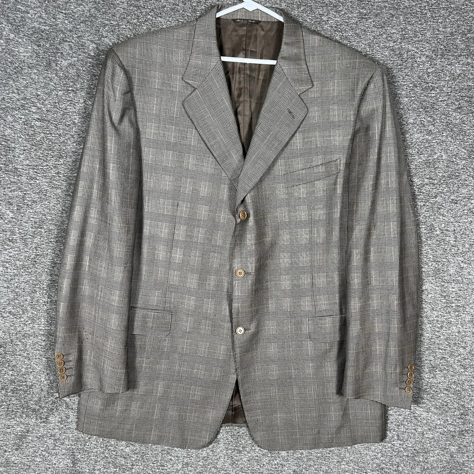 Traje Canali Para Hombre EU 62L US 52L Gris Marrón Glen Cuadros 2 Botones Lana Hecho en Italia Foto 2 de 4