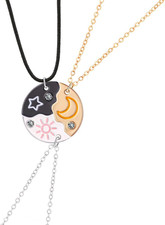 BFF Necklace for 3 Trio Sun Moon Star Friendship Puzzle Matching Necklaces for B