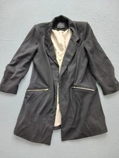 Jealous Tomato Women S Blazer Black Open Front Zip Pockets Long Casual Work