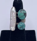 VINTAGE NAVAJO TURQUOISE & MOP STERLING SILVER Adjustable RING SIZE 8.25