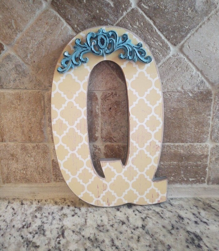 Yellow Wood Letter Initial Q Wall Hanging Farmhouse Cottage CORE Home Decor 