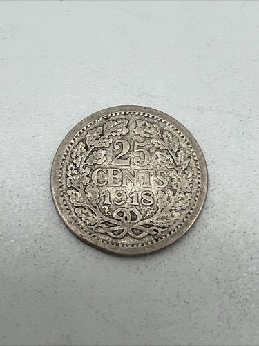 6 Antique Netherlands 1917, 1918, 1928, 1941 & 1944 Silver 25 Cent Coins - Picture 6 of 17