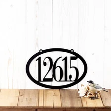 Personalized Contemporary Metal House Number Sign, Custom Oval Address Plaque