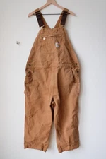 REAL WEAR Carhartt Bib Overall Double Knee Duck Jean Brown Work Distress Shorts