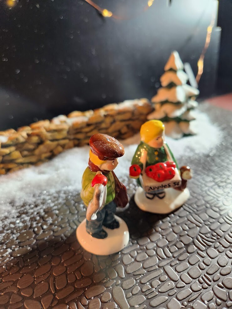 Dept 56 Snow Village- Girl Selling Apples and News Boy