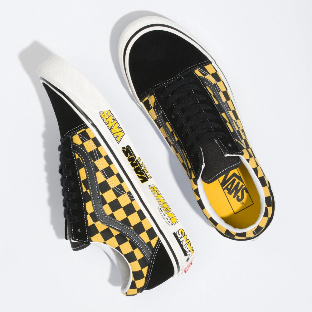 Vans old skool pro checkerboard hotsell black & gold skate shoes