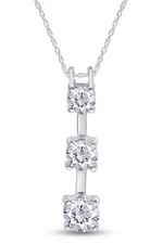 Three Stone Pendant Necklace 14K White Gold Plated Sterling 18"