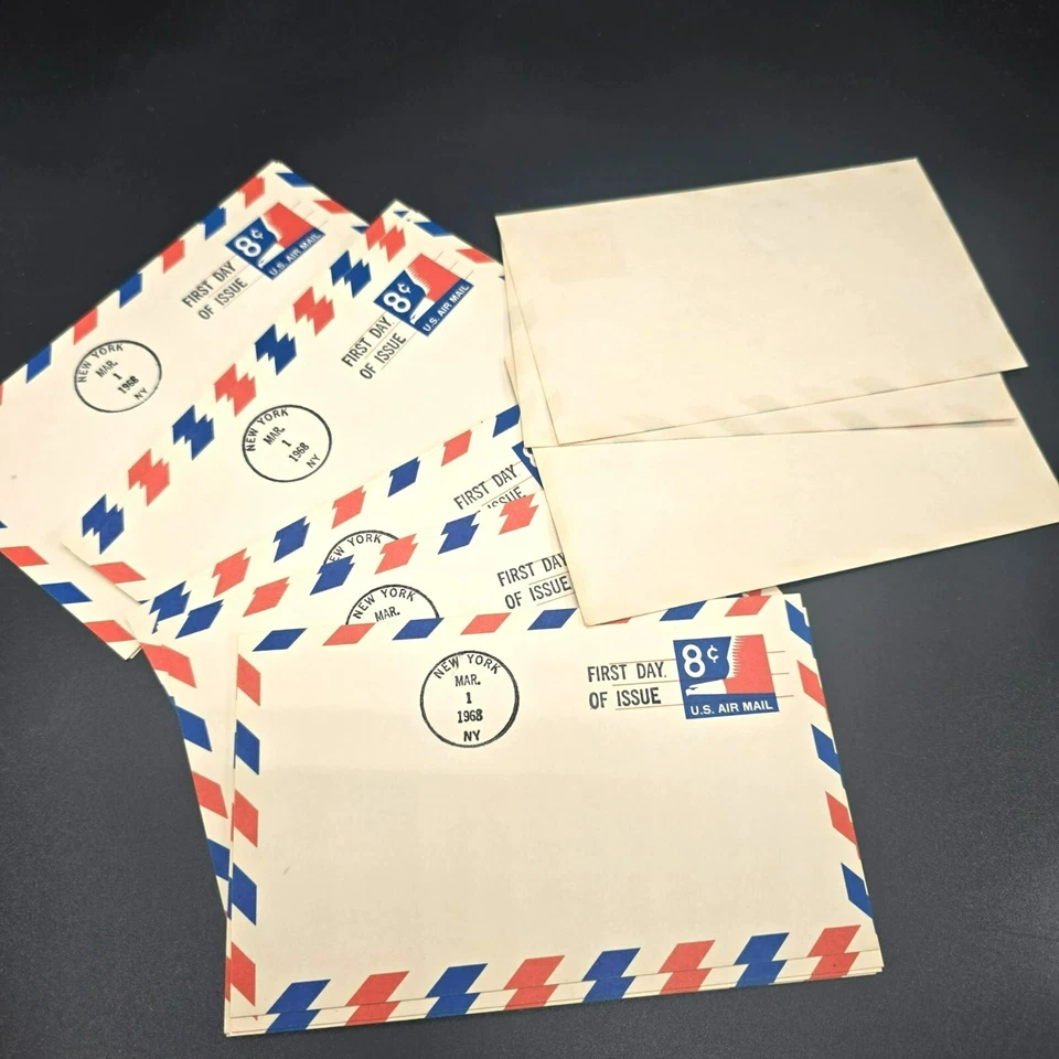 1968 First Day Of Issue 8¢ US Air Mail Postcards Lot Red & Blue Borders LI3002 - Image 4 of 4