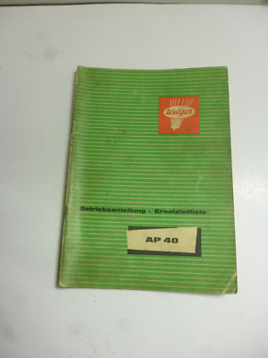 WELGER AUFSAMMELPRESSE AP 40 Original Betriebsanleitung . Ersatzteilliste 1964