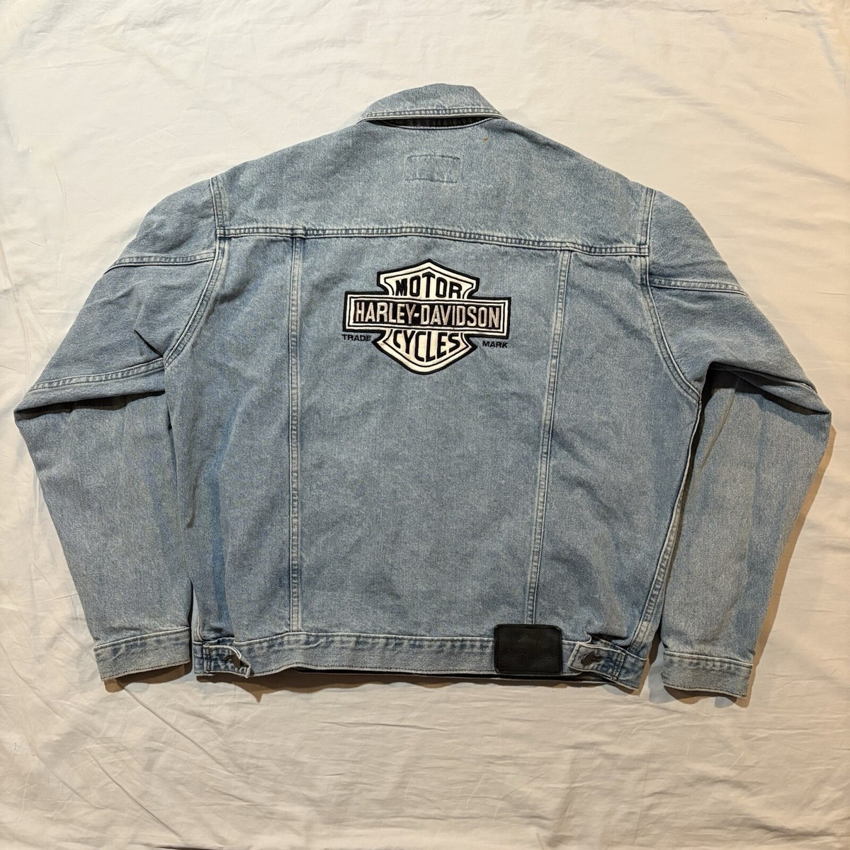 Vintage Harley Davidson Jean Denim Jacket Sz L Logo Patch