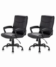 Set of 2 Mid Back Leather Office Executive Chair with Lumbar Support and Padded