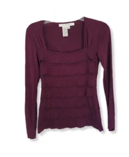 Studio M Shirt Maroon Wine Layered Long Sleeve Square Neck Size XS