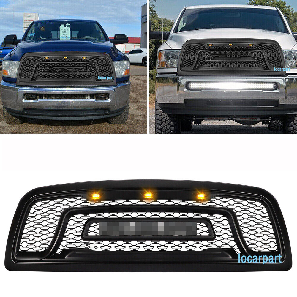 For Dodge Ram 2500 Grill 2010-2018 Rebel Style Bumper Grille w/Letter+3LED Black