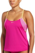 Nike Women's Fireberry NESSB245 Micro Striped Layered Tankini Swim Top Sz Small